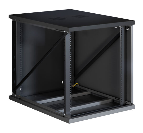 Armadio Rack 19'' a Muro 22U P 800mm L 600mm Porta Vetro Nero - immagine 3