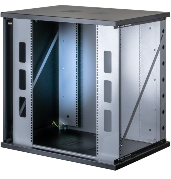 Armadio Rack 19'' a Muro 13U P 600mm L 800mm Porta Vetro Nero - immagine 2