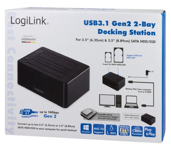 Docking Station USB3.1 Gen2 Doppio Slot HDD/SSD SATA da 2.5''/3.5'' Nero - immagine 2