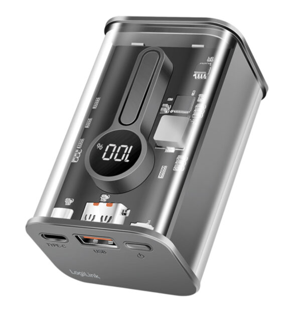 Power Bank 10000 mAh 1x USB-A 1x USB-C™ con Display PD & QC Trasparente