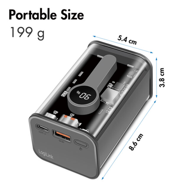 Power Bank 10000 mAh 1x USB-A 1x USB-C™ con Display PD & QC Trasparente - immagine 3