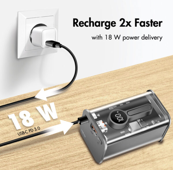 Power Bank 10000 mAh 1x USB-A 1x USB-C™ con Display PD & QC Trasparente - immagine 4