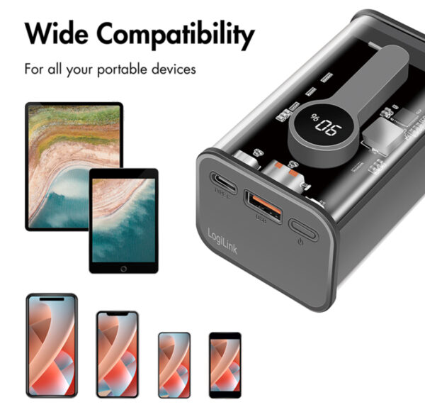 Power Bank 10000 mAh 1x USB-A 1x USB-C™ con Display PD & QC Trasparente - immagine 6