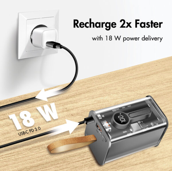 Power Bank 20000 mAh 1x USB-A 1x USB-C™ con Display PD & QC Trasparente - immagine 4