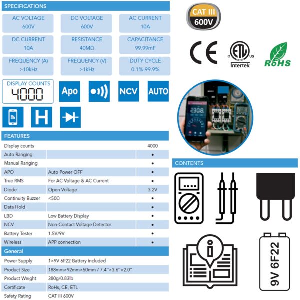 Multimetro Digitale con Connessione Bluetooth 4000 Counts CLOGIC5900CBINT - immagine 3