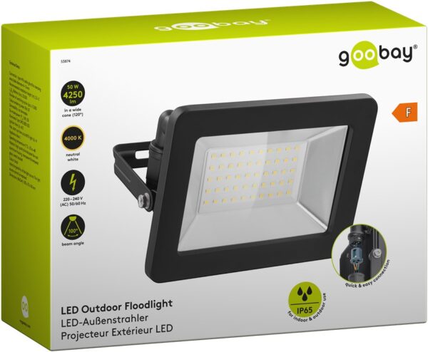 Faretto LED da Esterno IP65 50W 4260lm Nero - immagine 2