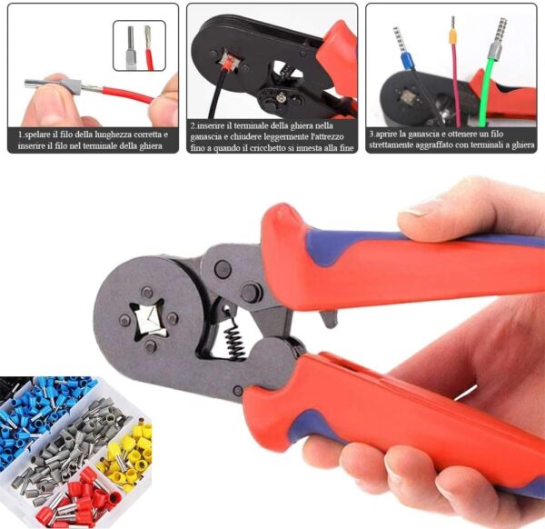 Pinza Crimpare a Cricchetto per Capicorda con 1200 Terminali 2.5-6.0 mm² - immagine 4