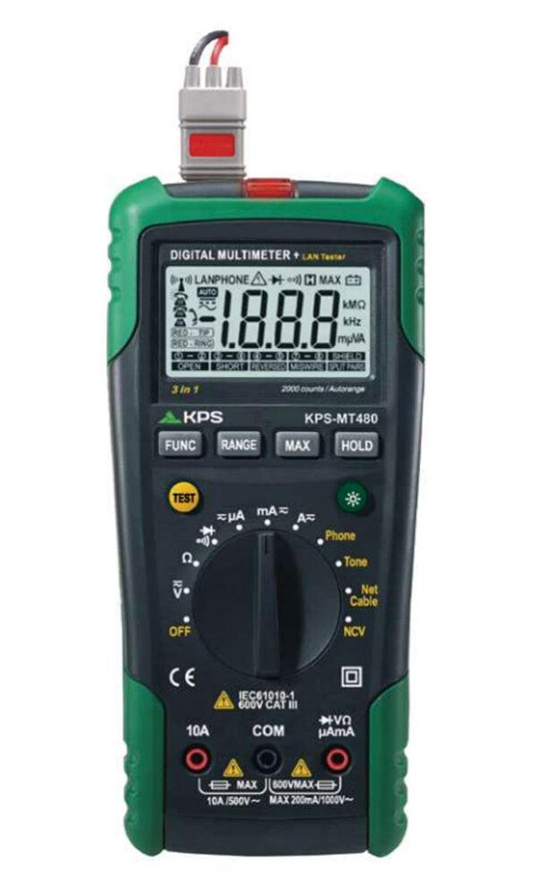 Multimetro Digitale per test cavi tefefonici e LAN di 2000 Counts, KPS-MT480