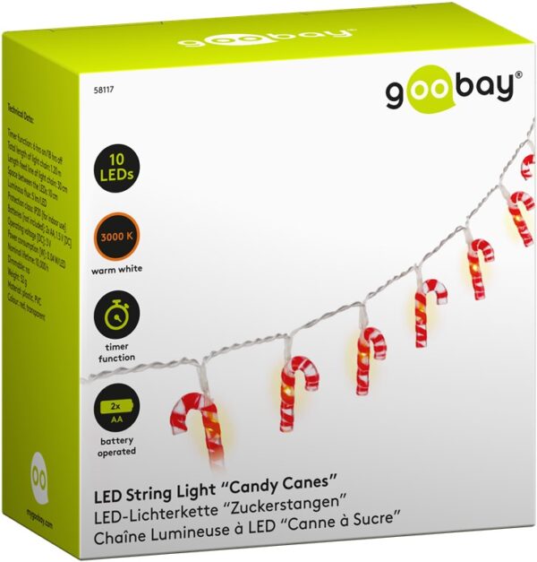 Stringa 10 LED Lecca lecca Natalizio IP20 Bianco Caldo a Batteria con Timer - immagine 2