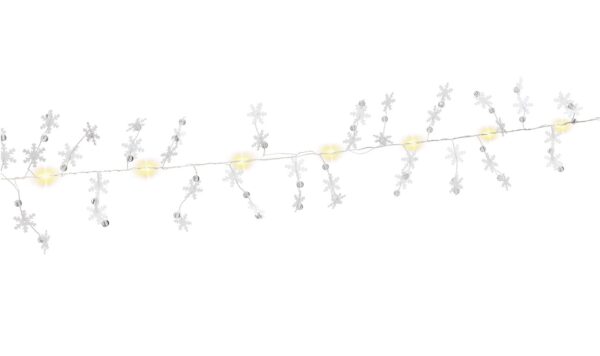 Stringa 10 LED Fiocchi di Neve IP20 Bianco Caldo a Batteria con Timer - immagine 4