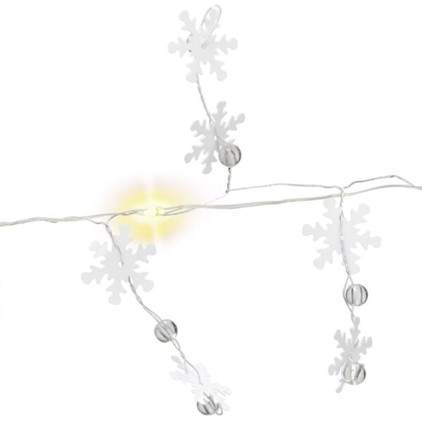Stringa 10 LED Fiocchi di Neve IP20 Bianco Caldo a Batteria con Timer - immagine 3