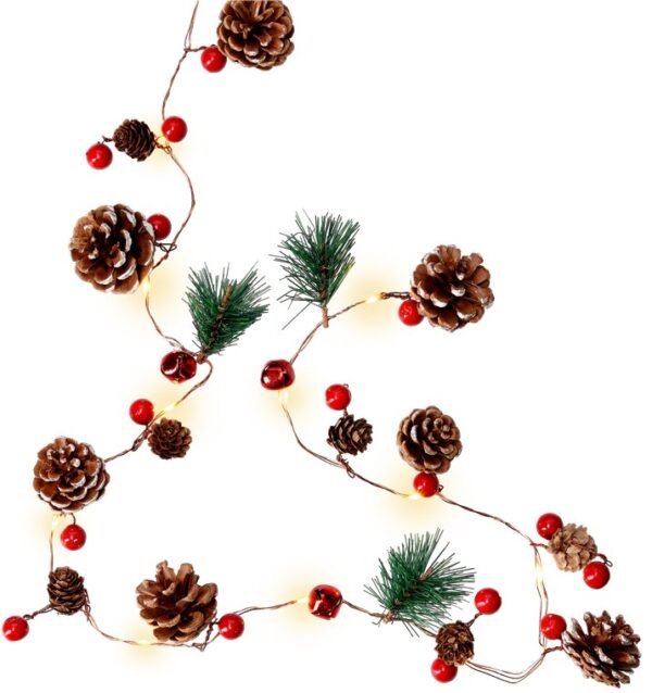 20 Luci LED in Filo d'argento Pigne e Bacche Rosse - immagine 3