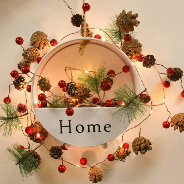 20 Luci LED in Filo d'argento Pigne e Bacche Rosse - immagine 9
