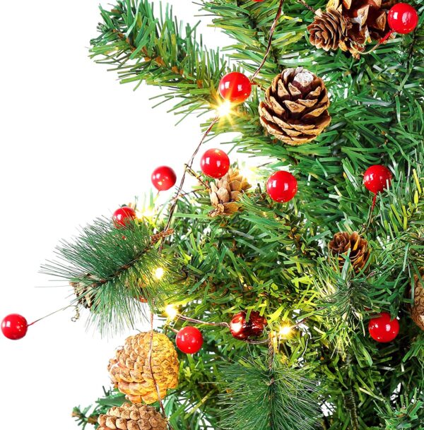 20 Luci LED in Filo d'argento Pigne e Bacche Rosse