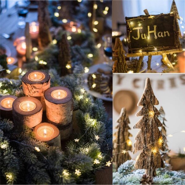 20 Luci LED a Stella con Filo d'argento IP20 Bianco Caldo a Batteria con Timer - immagine 6