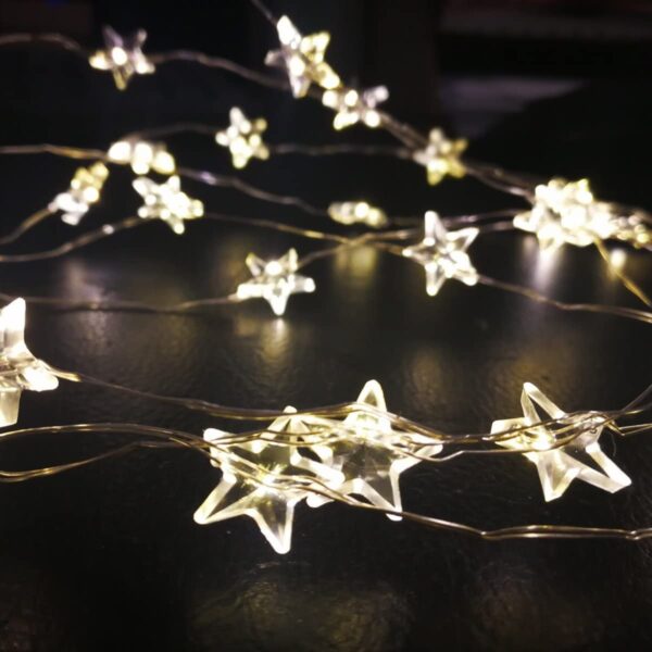 20 Luci LED a Stella con Filo d'argento IP20 Bianco Caldo a Batteria con Timer - immagine 10