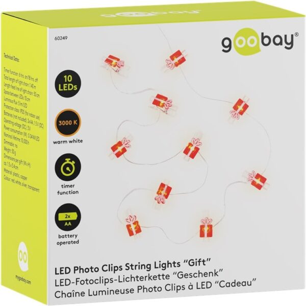 Stringa 10 LED con Clip Pacchetto Regalo per Appendere Foto IP20 con Timer - immagine 2