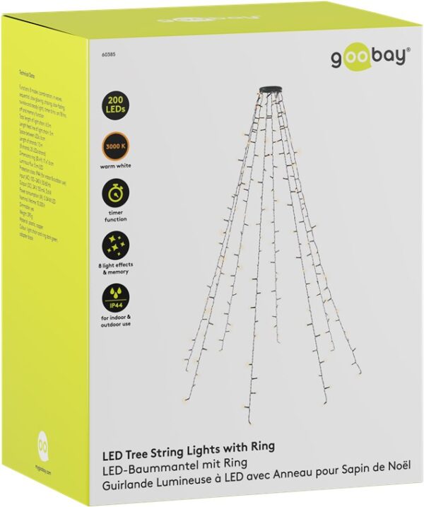Catena Luminosa 200 Luci LED IP44 Bianco Caldo per Albero con Anello - immagine 2