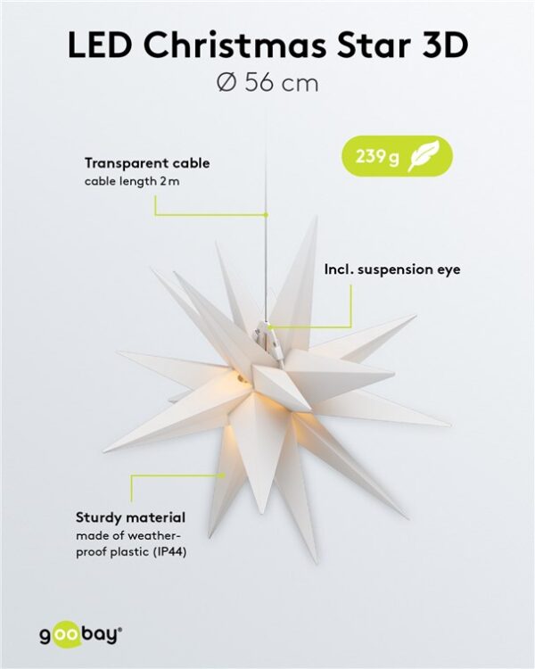 Stella di Natale LED 3D ø 56 cm Funzionamento a Batteria - immagine 6