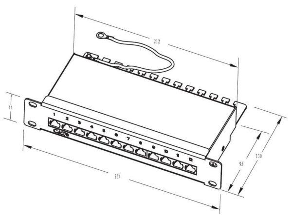Pannello Patch 10'' STP 12 Posti RJ45 Cat. 6 Nero - immagine 4