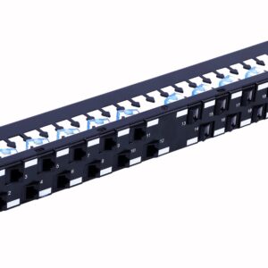 Pannello Patch UTP 24 Posti RJ45 Cat.6A Uscita Inclinata 1U Nero