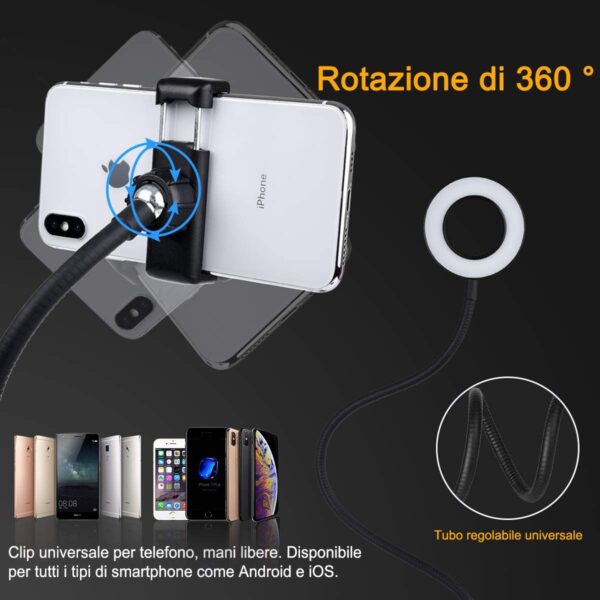 Luce LED Anello Portatile Regolazione Luminosità e Stand Smartphone - immagine 4