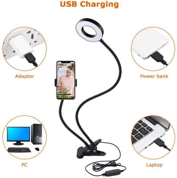 Luce LED Anello Portatile Regolazione Luminosità e Stand Smartphone - immagine 10