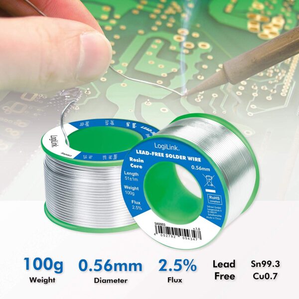 Stagno in Rotolo per Saldatura Senza Piombo Rame 0,7% ø 0,56 mm 100g - immagine 3