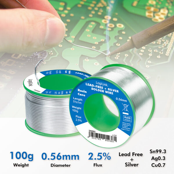 Stagno in Rotolo per Saldatura Senza Piombo Argento 0,3% Rame 0,7% ø 0,56 mm 100g - immagine 3