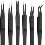 Kit 6 Pinzette di Precisione a Punta Piatta a Croce e Antistatiche in acciaio INOX