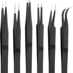 Kit 6 Pinzette di Precisione a Punta Piatta a Croce e Antistatiche in acciaio INOX