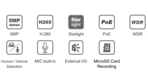 Telecamera IP Bullet IR H.265 da 5MP Rilevamento Basato su AI, DGM5106SVAT - immagine 3