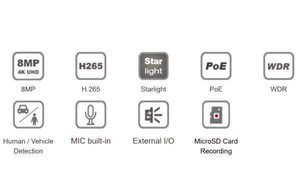 Telecamera IP Bullet IR H.265 da 8MP Rilevamento Basato su AI, DGM8109SVAT - immagine 3
