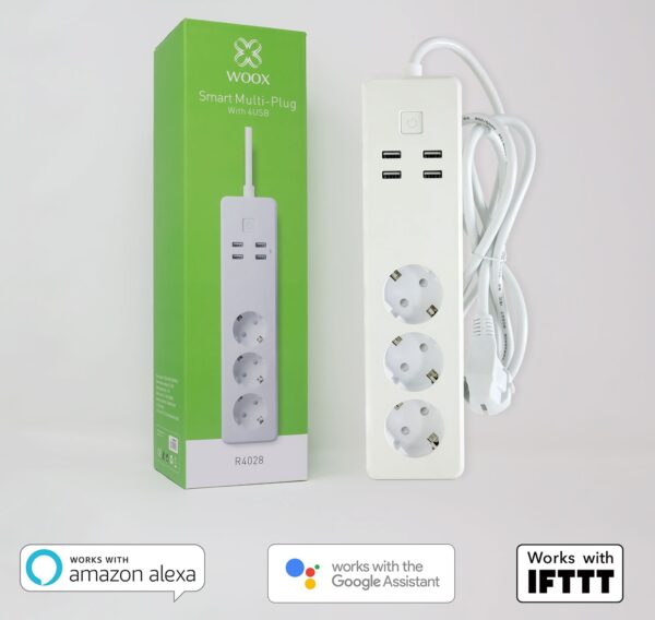 Multipresa Intelligente 3 Prese Schuko 4 USB Controllo Vocale, R4028 - immagine 2