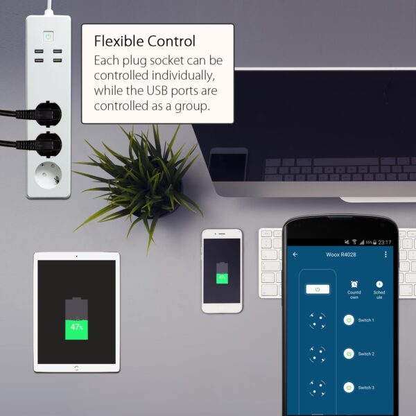 Multipresa Intelligente 3 Prese Schuko 4 USB Controllo Vocale, R4028 - immagine 6
