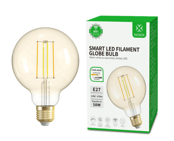 Lampadina Intelligente Globo E27 Ambra Calda 4,9W LED a Filamento Alexa Google Assistant Classe F, R5139 - immagine 2