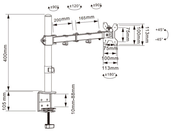 Supporto da Scrivania per Monitor 13-27'' Doppio Snodo di Regolazione - immagine 3