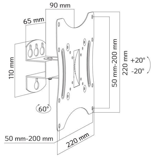Supporto a Muro Inclinabile per TV 17-42'' Nero - immagine 3