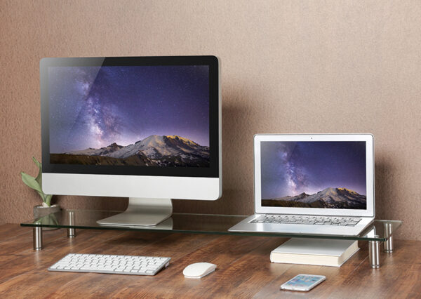 Stand Supporto da Scrivania in Vetro Trasparente per Monitor e Laptop - immagine 8