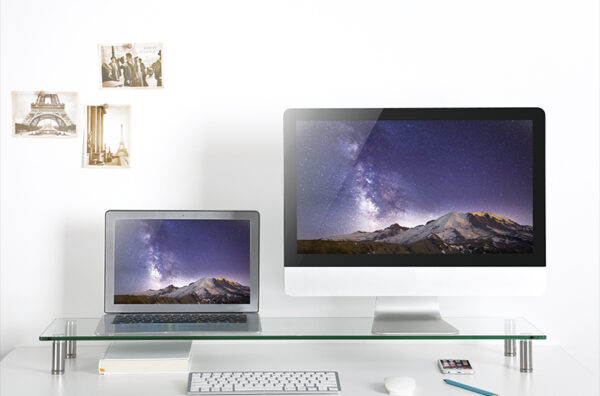 Stand Supporto da Scrivania in Vetro Trasparente per Monitor e Laptop - immagine 7