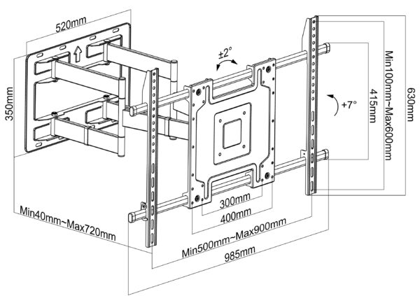 Supporto a Muro per TV LED LCD 65-110'' Full-Motion - immagine 2