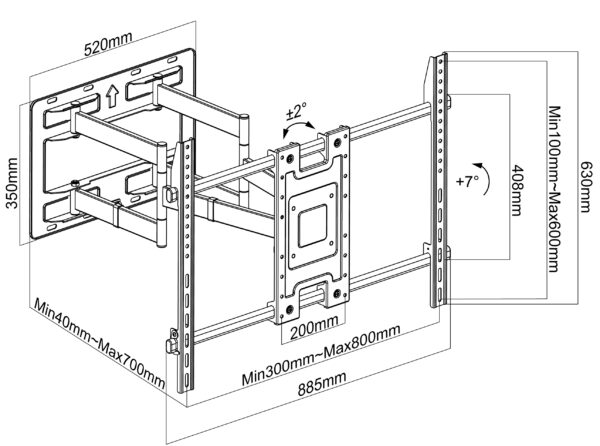Supporto a Muro per TV LED LCD 55-100'' Full-Motion - immagine 2