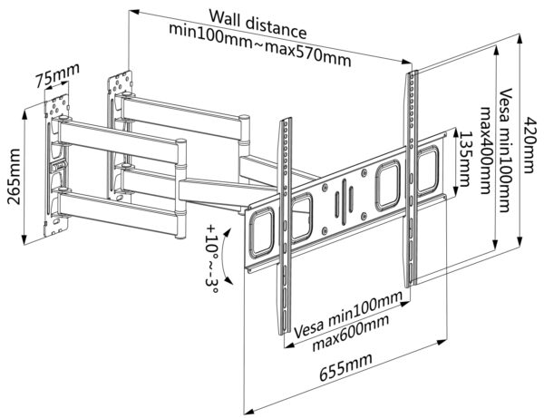 Staffa Universale Full-Motion per Fissaggio a Parete ad Angolo TV 32-70'' - immagine 2