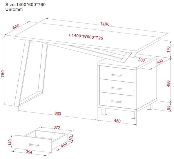 Scrivania per Computer con Tre Cassetti Bianco opaco effetto legno - immagine 3