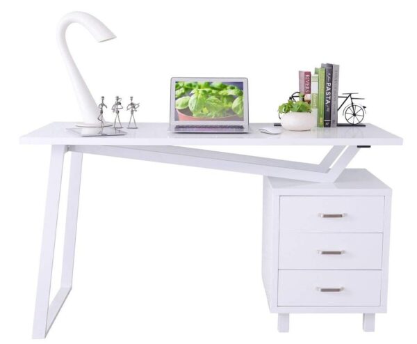 Scrivania per Computer con Tre Cassetti Bianco opaco effetto legno