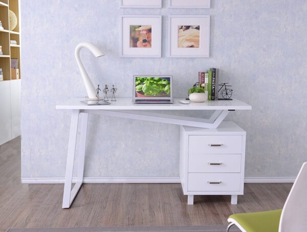 Scrivania per Computer con Tre Cassetti Bianco opaco effetto legno - immagine 2