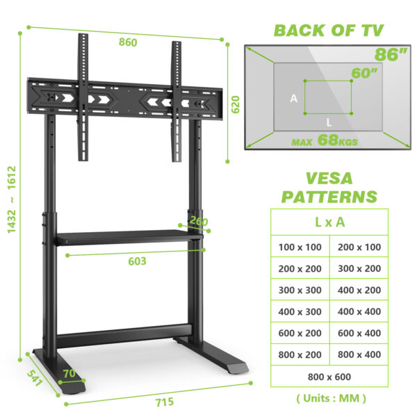 Supporto a Pavimento per TV LCD/LED/Plasma 60-86'' Multifunzione - immagine 9