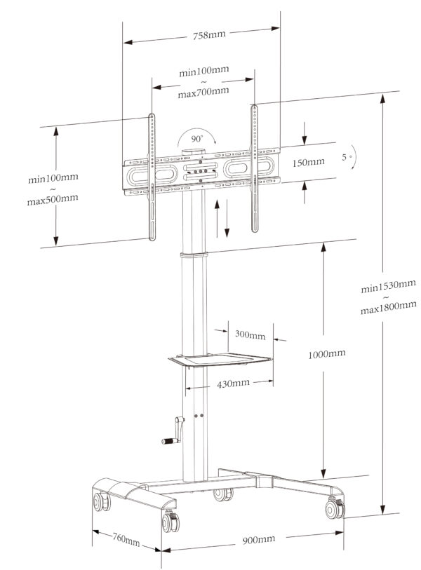 Trolley da Pavimento con Mensola per TV LCD/LED/Plasma 32-70'' - immagine 3