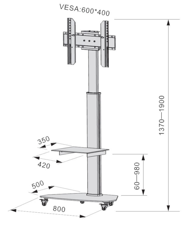 Supporto a Pavimento con Mensola Trolley TV LCD/LED/Plasma 37-70'' Silver - immagine 3