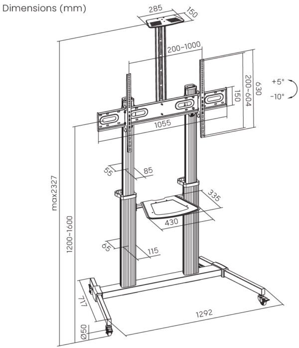 Supporto a Pavimento Trolley TV LCD/LED/Plasma 60-100'' - immagine 2